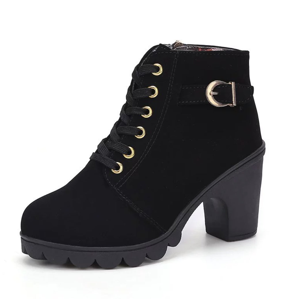 Fashion Leopard Print Ankle Square Heel Suede Lace-up Zip Boots Women Casual Versatile Shoes Autumn And Winter