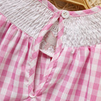 Infant Baby Girls' Valentine's Day Dress Pink Plaid With Heart Embroidery, Smocked Ruffle Sleeves
