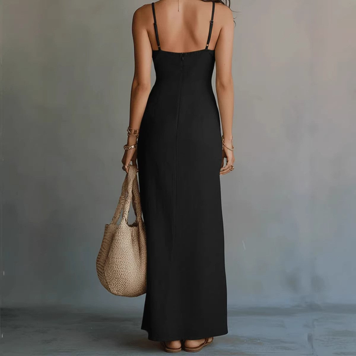 Elegant Casual Split-neck Slip Dress
