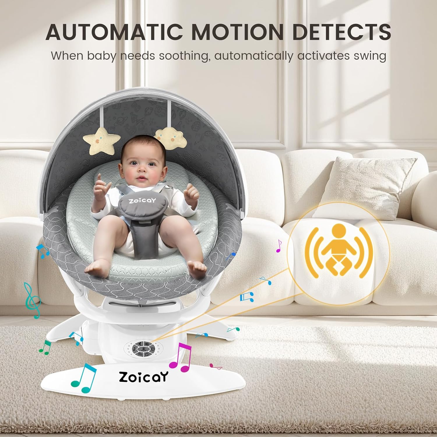 Baby Swing For Infants With Motion Detection, Electric Baby Swing With 3 Swing Modes, 12 Lullabies  5-Speeds