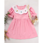 Toddler Baby Girl Spring Tulip Smocked Short Sleeve Dress With Lovely Tulip Embroidery Princess Dresses