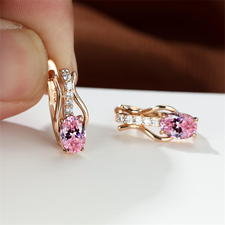 Oval Garnet Crystal Champagne Gold Ear Clips For Women