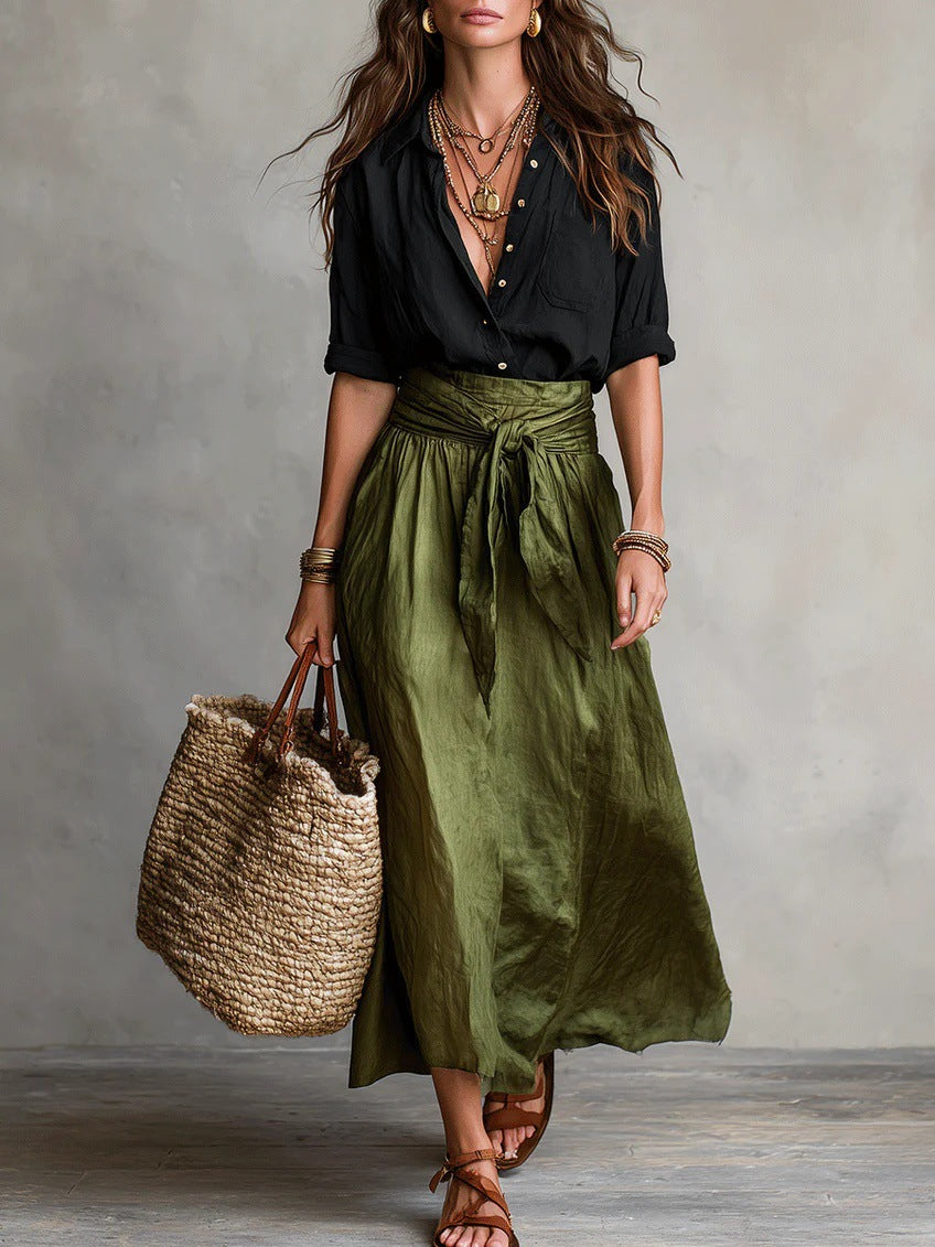 Women's Casual Fashionable Skirt And Shirt Two-Piece Set