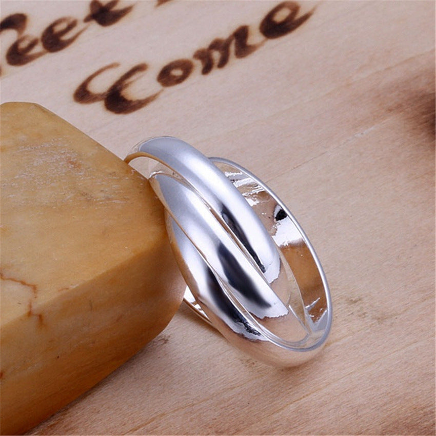 Womens Fashionable Silver-Plated Creative Three-Ring Ring