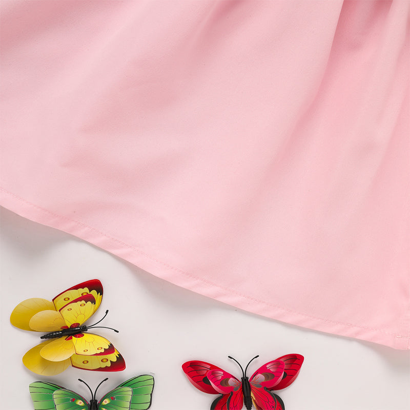 Toddler Girl's Pink Ruffle Sleeve Dress Letter Embroidery & Bow Detail With Back Button Closure