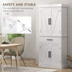 72" Tall Kitchen Cabinet, Kitchen Pantry Cabinet with Barn Doors, Drawer, 5-Tier Shelf and Adjustable Shelves, White