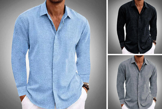 Long Sleeve shirt Undershirt Solid Color Long Sleeve Cotton Linen Shirt Men