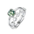S925 Silver Green Center Stone Full-Set Moissanite Vintage Stacking Ring