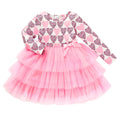 Toddler Girls Outfits Long Sleeve Graphic Heart Print Mesh Tulle Dress Valentine Birthday Party Dresses