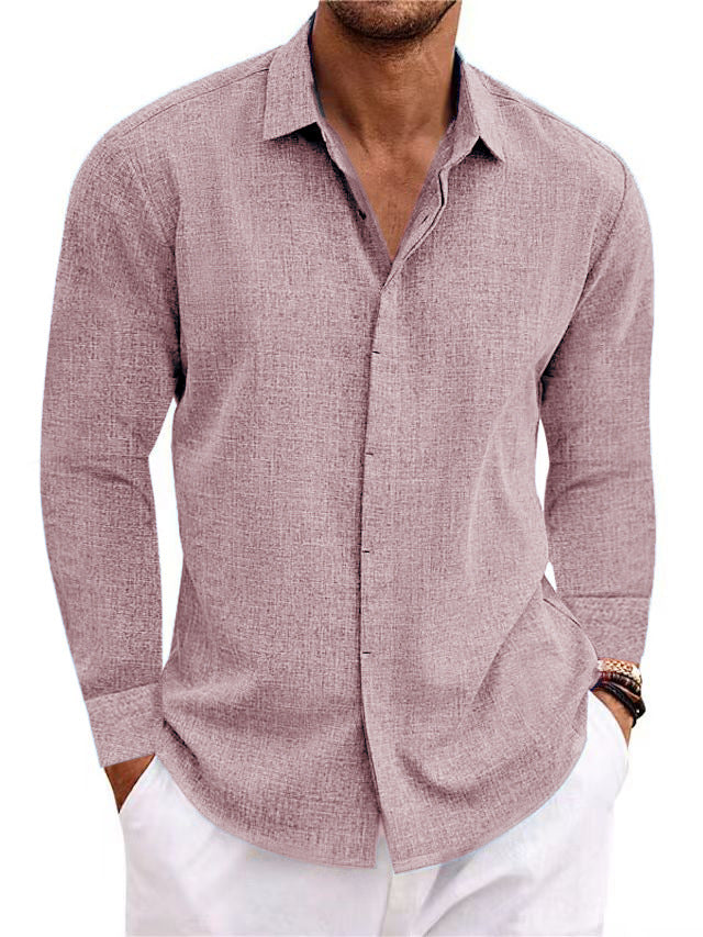 Long Sleeve shirt Undershirt Solid Color Long Sleeve Cotton Linen Shirt Men