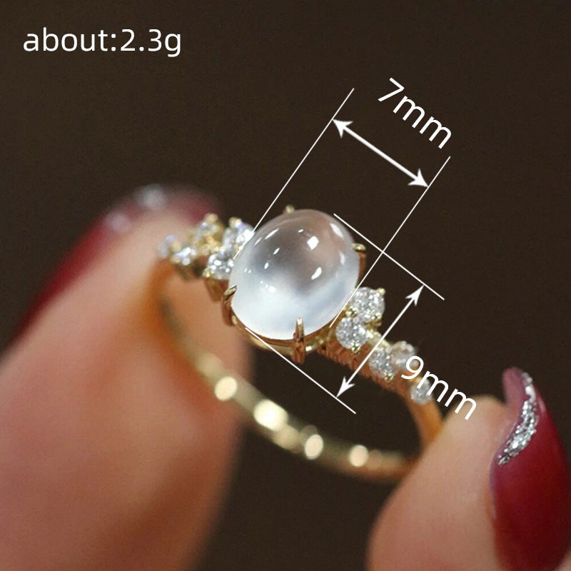Moonstone Light-Luxury French Court-Style Geometric Ring For Women
