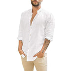 Solid Color Casual Stand Collar Long-sleeved Shirt