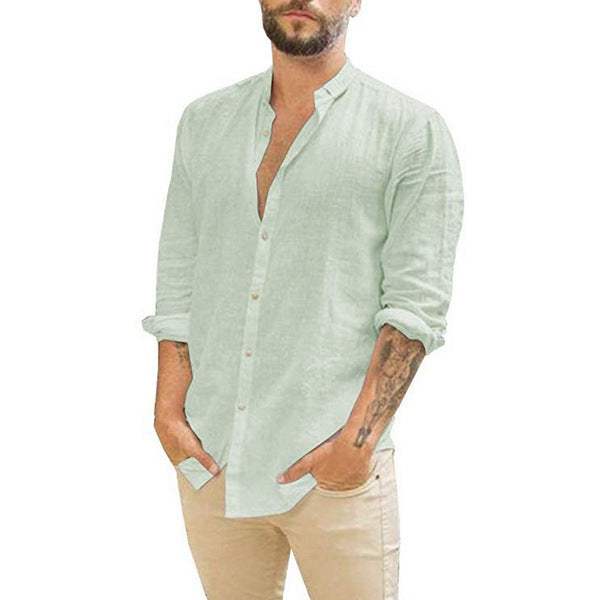 Solid Color Casual Stand Collar Long-sleeved Shirt
