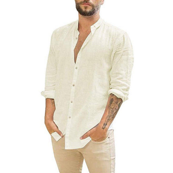 Solid Color Casual Stand Collar Long-sleeved Shirt