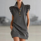 Womens V-neck Dress With Lotus-leaf Sleeves