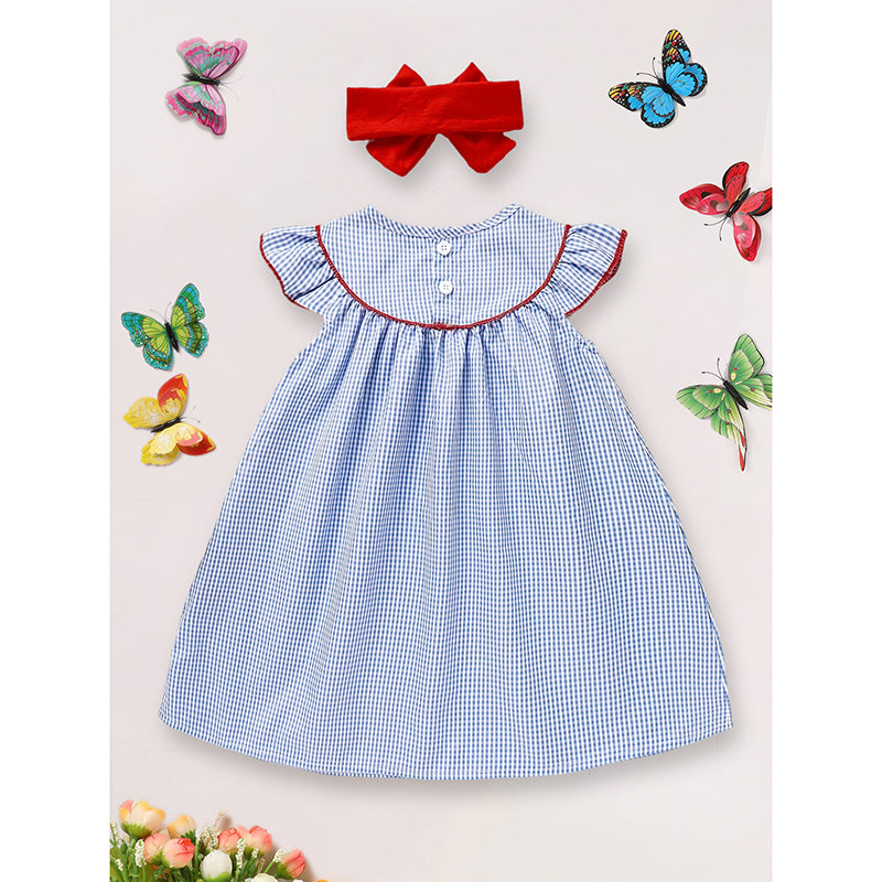 Baby Girls 4th Of July Dress Gingham American Flag White Blue Color Block Independence Day Dresses