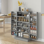 Gray Pantry Cabinet, 5-Tier Adjustable Storage for Kitchen, 12 Door Shelves, Double Doors, Gray