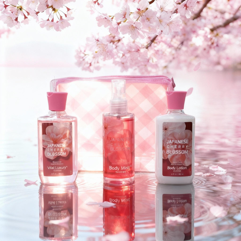 3-piece Set Japanese Cherry Blossom Spa Set With Natural Extracts-Shower Gel, Body Lotion, Body Mist, Bath And Body Gift Set For Women And Girls,  Body Care Travel Set For Birthday Mother's Day Gifts