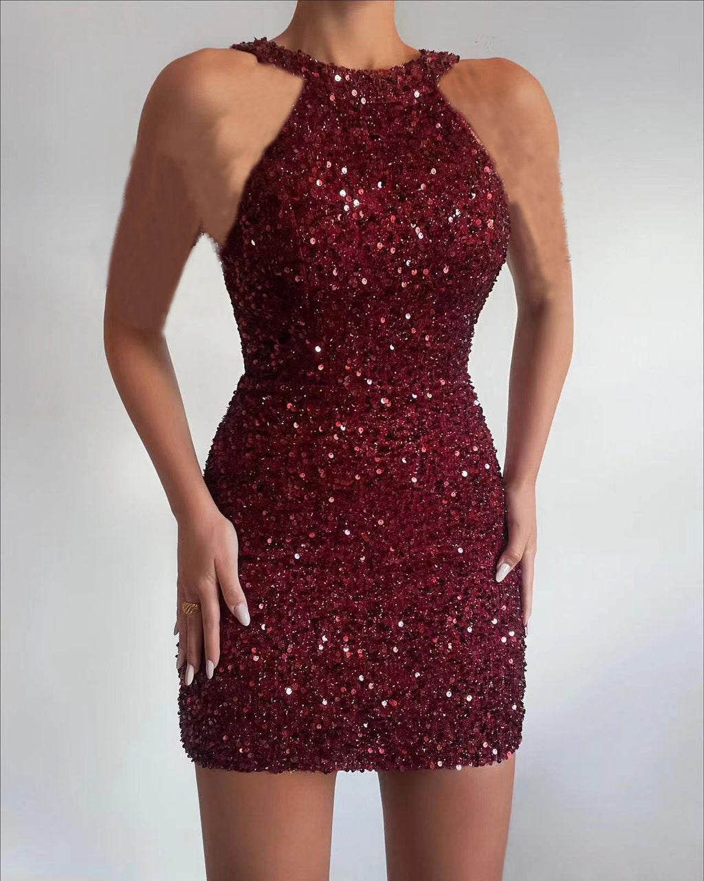 New Sequin Formal Short Micro-elastic Tight Sleeveless Dress