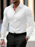 Men's Shirt Business Button Down Shirt Summer Solid Color Long Sleeve Lapel Vacation Shirt