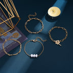 4-Piece Minimalist Geometric Bracelet Set For Women With Flower Design