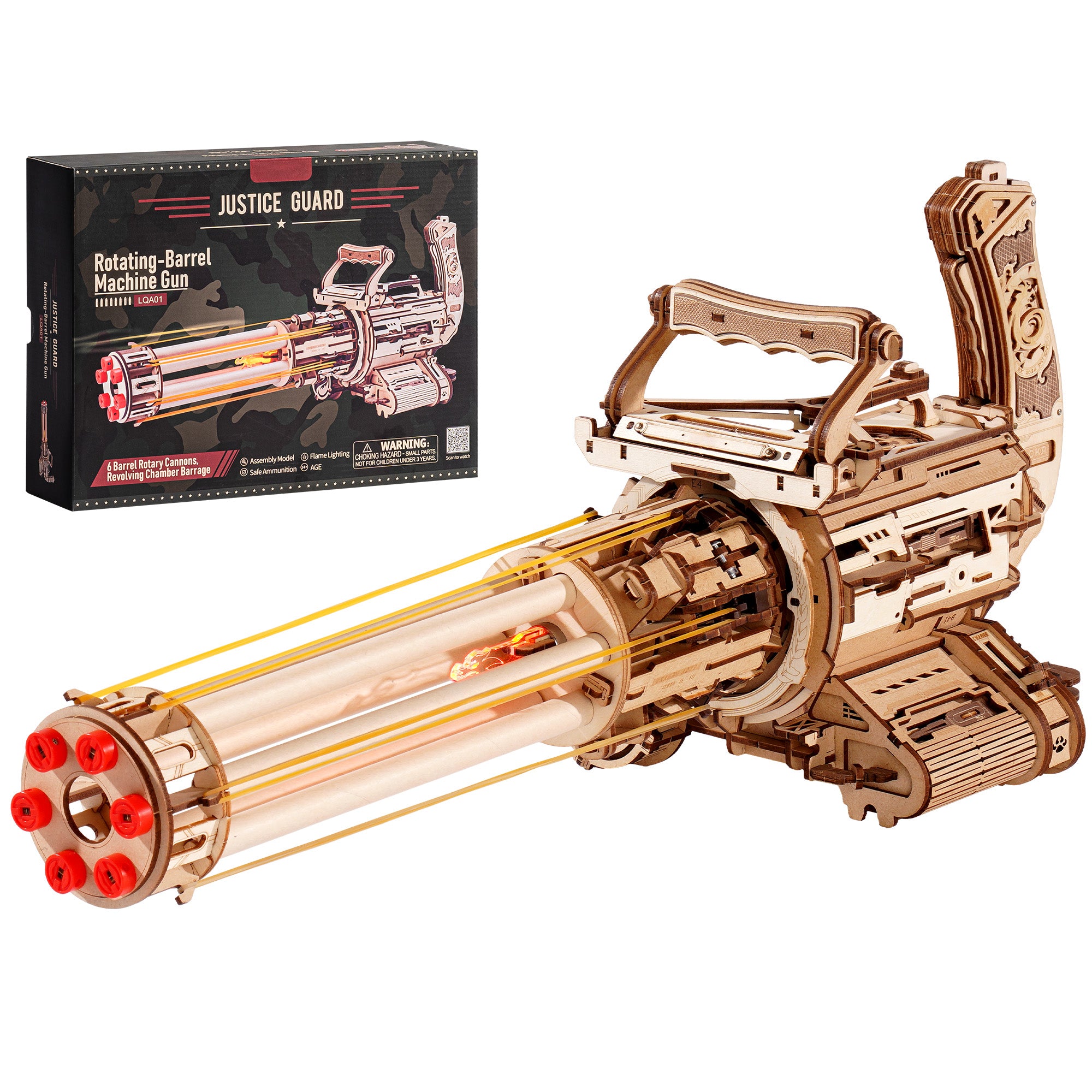 ROKR 3D Puzzle Gatling Gun Model, Adult Wooden 3D Puzzle Rubber Band Gun Toy, Rotating Barrel Machine Gun, Wooden Model Craft Set, Cool Hobby Birthday Gift, Suitable For Males And Teenagers 14 And Up