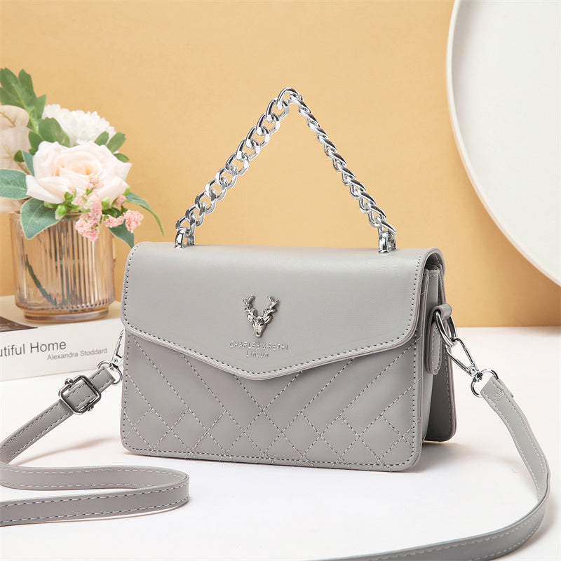 Soft Blush Quilted Mini Bag - Retro Style Casual Handbag Waterproof Minimalist Single Shoulder Wide Strap PU Polyester Lining Stylish Thick Chains