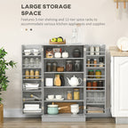 Gray Pantry Cabinet, 5-Tier Adjustable Storage for Kitchen, 12 Door Shelves, Double Doors, Gray