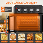 29.5 QT Air Fryer Convection Toaster Oven, French Door, 6 Slices, 1700W, Multifunction Oven, Air Fryer, Toast, Grill, Defrost, Bake, Time And Temperature Controls, Black, Amazon Resale Prohibited