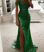 Party Sequins Off-neck Split Dress INS Casual Fashion Dress Women Charming Slimming Dress For Women