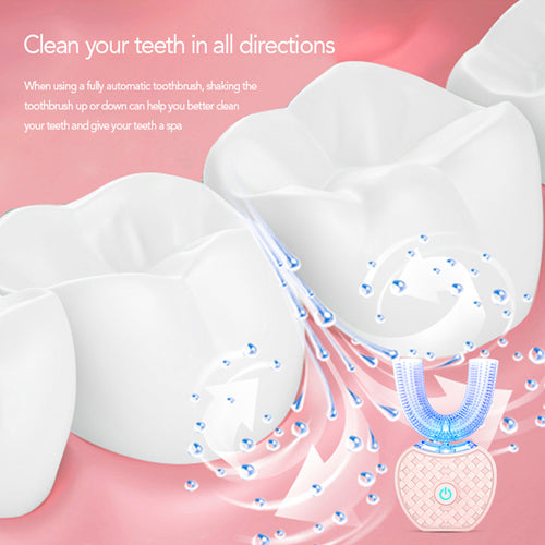 360° Intelligent Automatic Electric Toothbrush – Waterproof U-Shaped Sonic Toothbrush with Blue Light Whitening & USB Charging