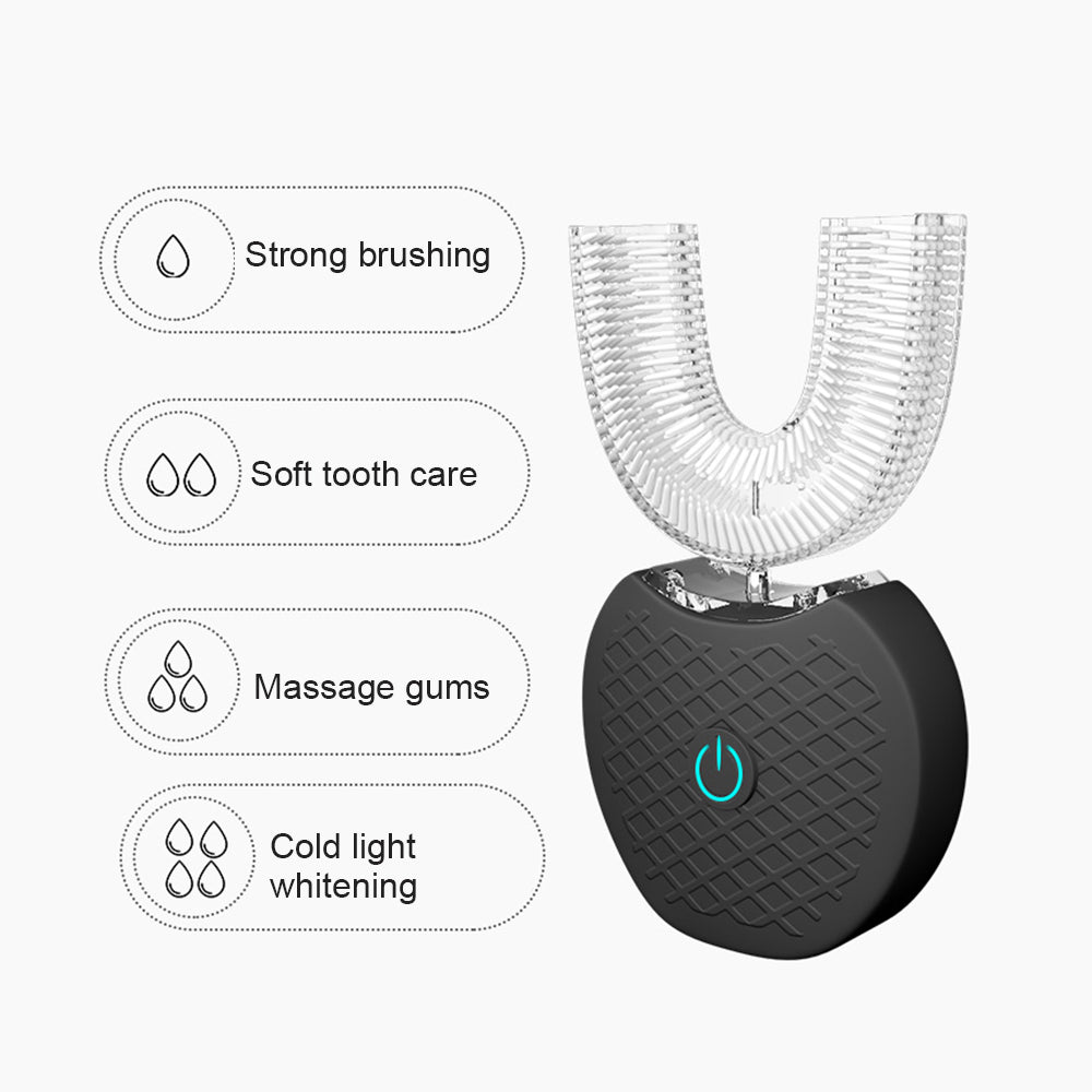 360° Intelligent Automatic Electric Toothbrush – Waterproof U-Shaped Sonic Toothbrush with Blue Light Whitening & USB Charging