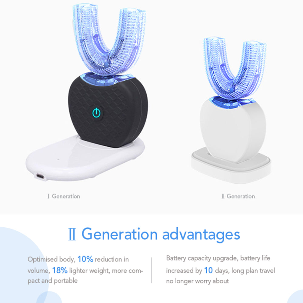 360° Intelligent Automatic Electric Toothbrush – Waterproof U-Shaped Sonic Toothbrush with Blue Light Whitening & USB Charging
