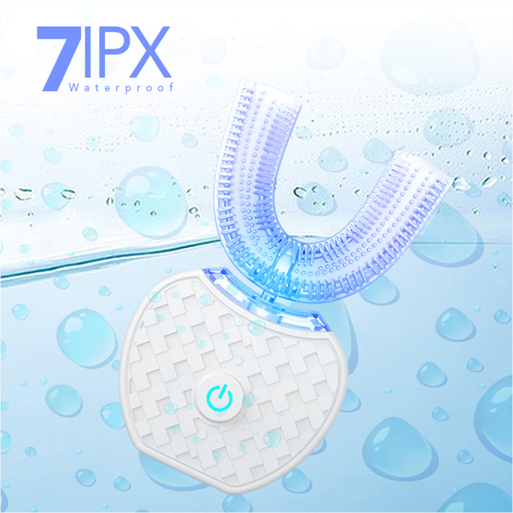 360° Intelligent Automatic Electric Toothbrush – Waterproof U-Shaped Sonic Toothbrush with Blue Light Whitening & USB Charging