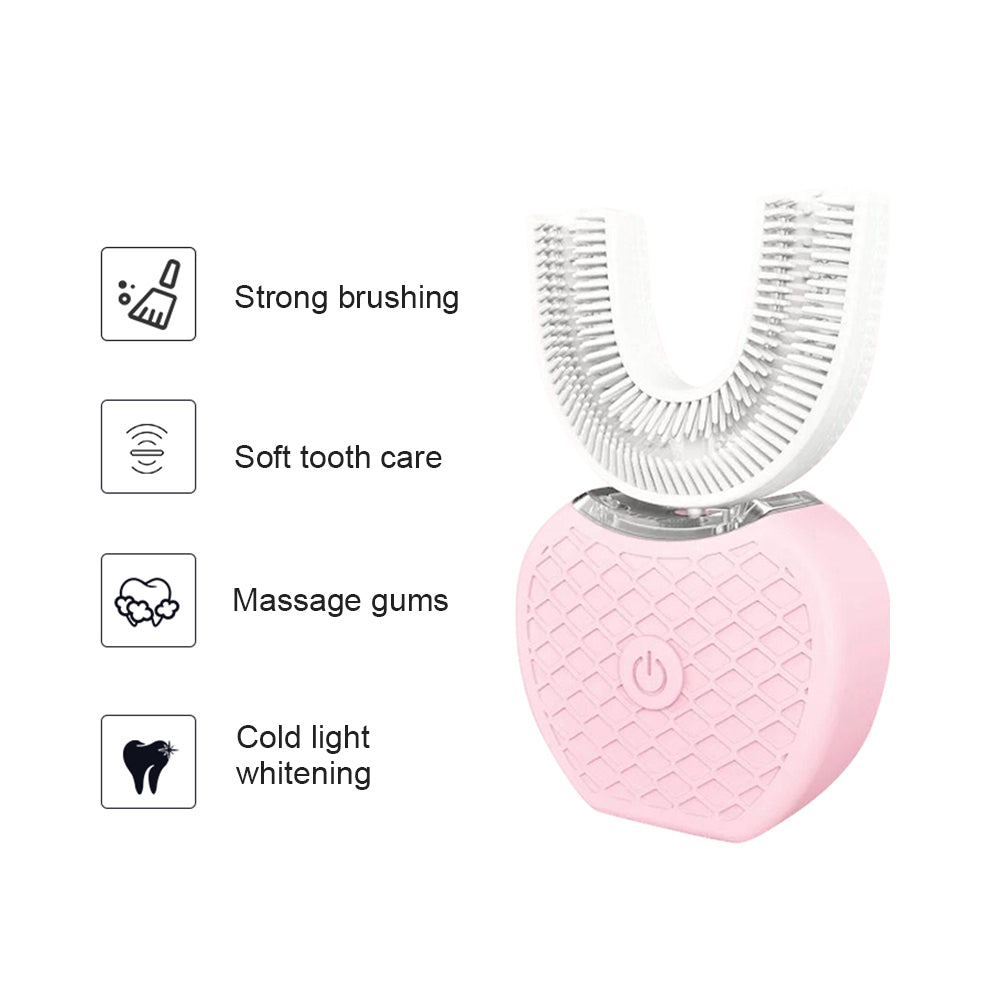 360° Intelligent Automatic Electric Toothbrush – Waterproof U-Shaped Sonic Toothbrush with Blue Light Whitening & USB Charging