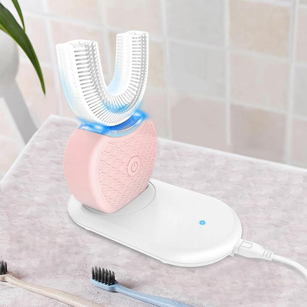 360° Intelligent Automatic Electric Toothbrush – Waterproof U-Shaped Sonic Toothbrush with Blue Light Whitening & USB Charging
