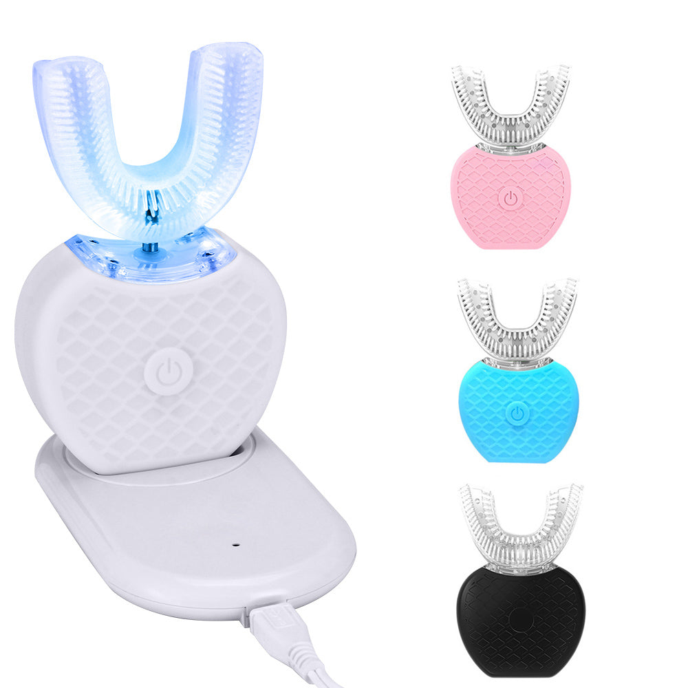 360° Intelligent Automatic Electric Toothbrush – Waterproof U-Shaped Sonic Toothbrush with Blue Light Whitening & USB Charging
