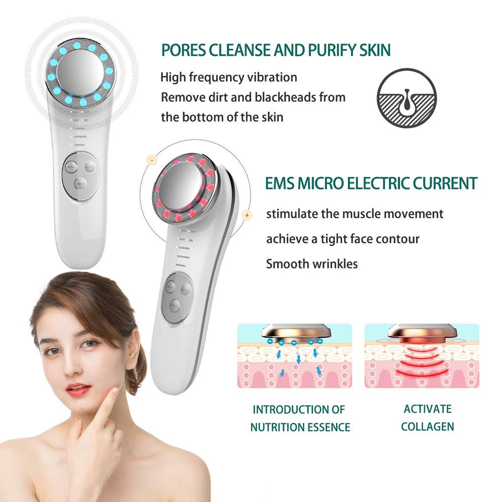 7-in-1 Galvanic Facial Massager Machine – EMS Face Lifting, Skin Tightening & LED Light Therapy Device