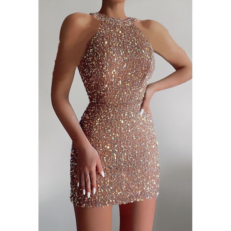 New Sequin Formal Short Micro-elastic Tight Sleeveless Dress