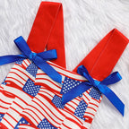 Baby's Independence Day Style Flag Pattern Triangle Bodysuit, Casual Sleeveless Bowknot Romper