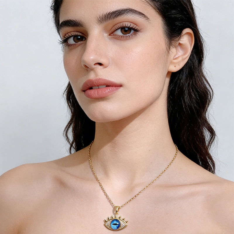 Evil Eye Hamsa Hand Necklace For Women, Protection Amulet Pendant With Titanium Steel