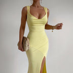 Slim Sleeveless Slit Dress With Back Tie Design Fashion Temperament Dress For Women Clothing