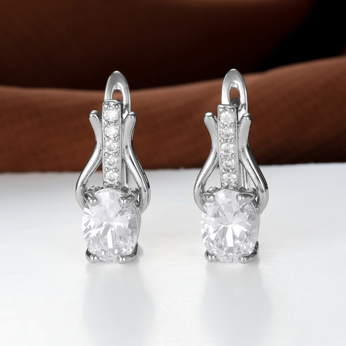 Oval Garnet Crystal Champagne Gold Ear Clips For Women