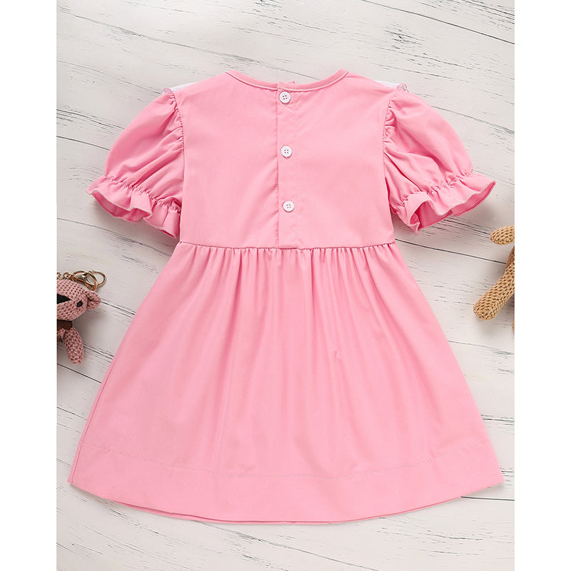 Toddler Baby Girl Spring Tulip Smocked Short Sleeve Dress With Lovely Tulip Embroidery Princess Dresses