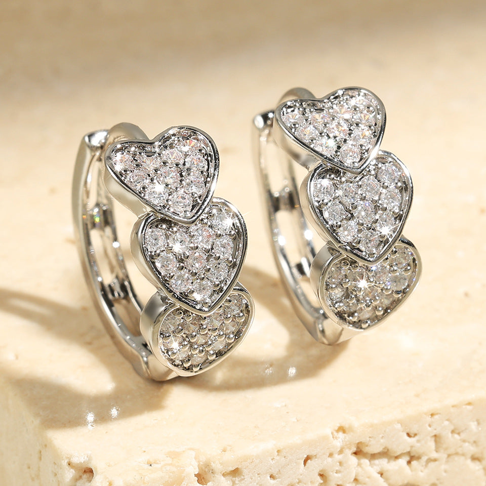 High-end Classic Earrings With A Double-row Full Diamond Design