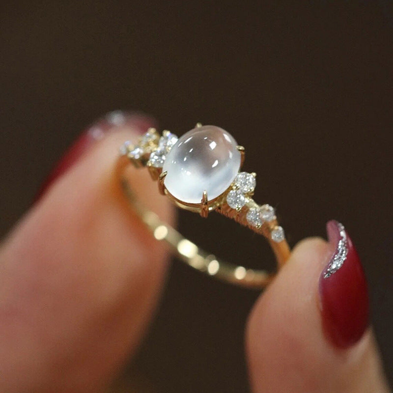 Moonstone Light-Luxury French Court-Style Geometric Ring For Women