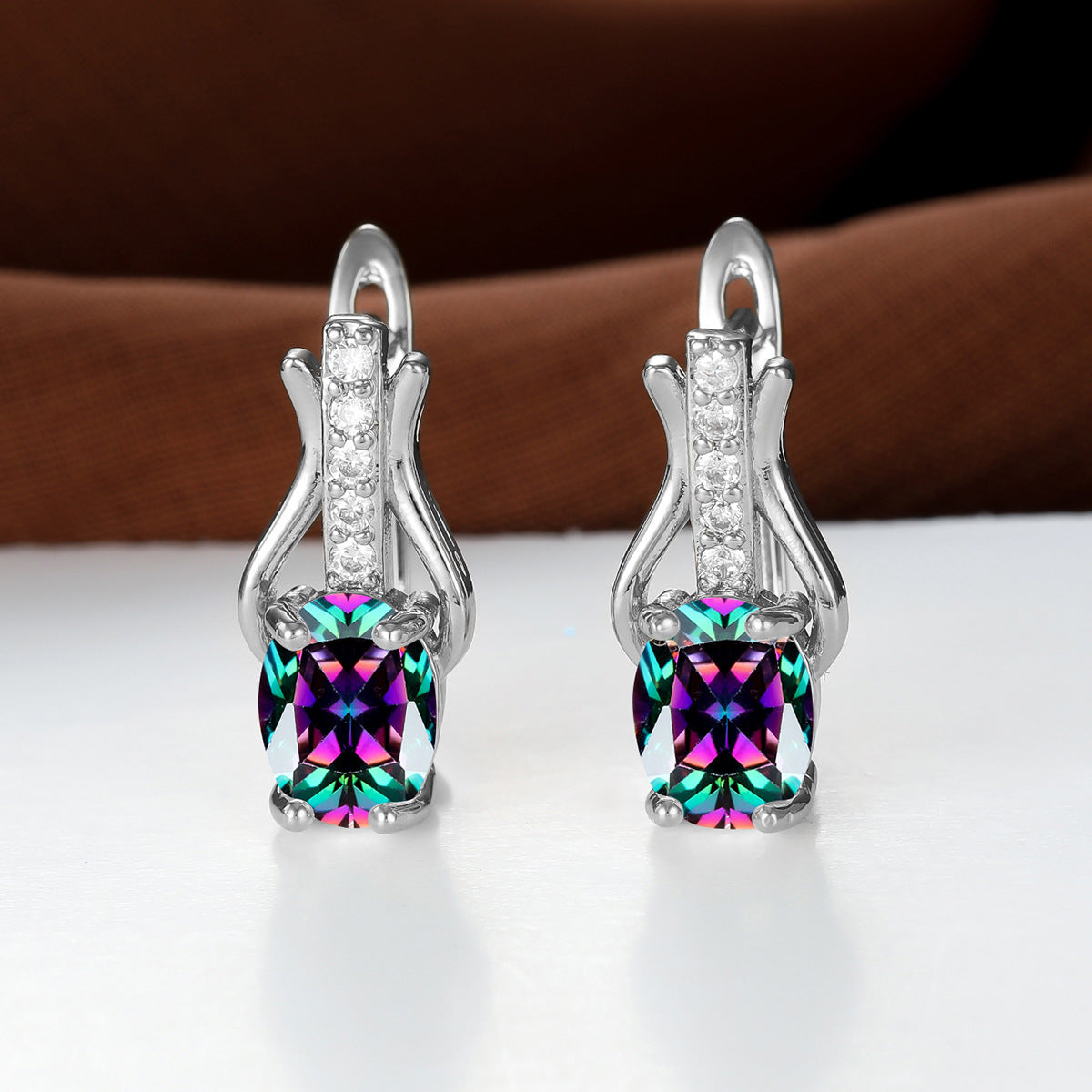 Oval Garnet Crystal Champagne Gold Ear Clips For Women