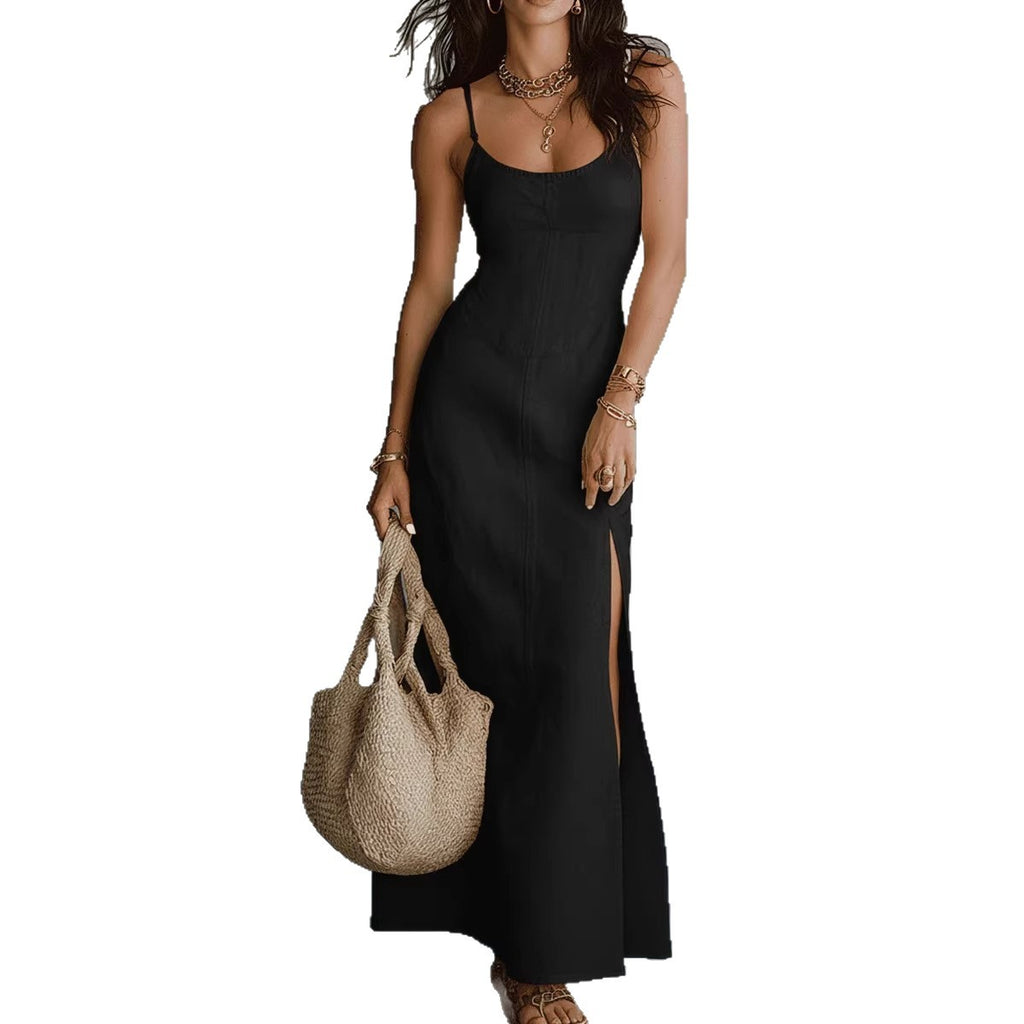 Elegant Casual Split-neck Slip Dress