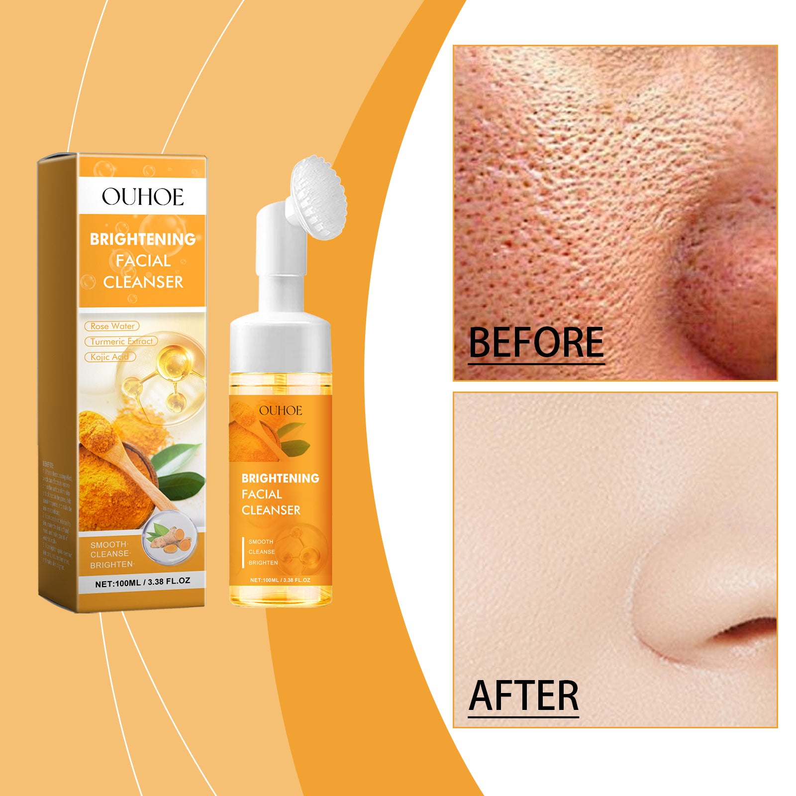 OUHOE Turmeric Cleanser Gently Cleanses Facial Skin, Moistens, Nourishes And Nourishes Skin Without Straining