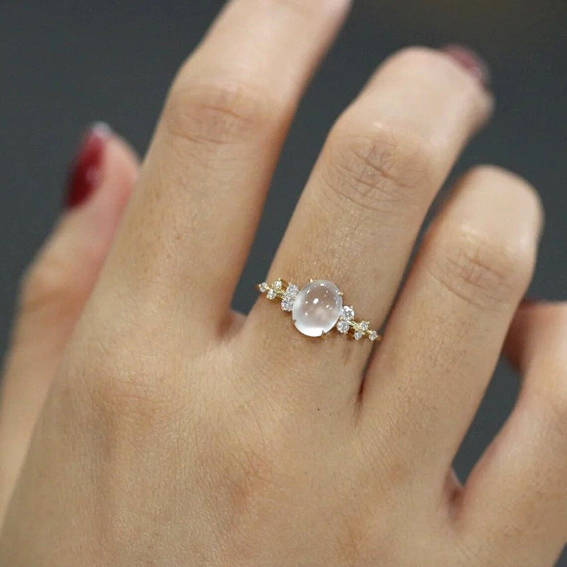 Moonstone Light-Luxury French Court-Style Geometric Ring For Women